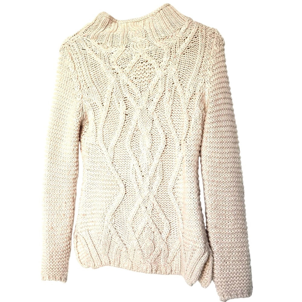 ZARA Women's Small Cream Wool Fisherman Chunky Cable Knit Sweater Mock Neck Cozy